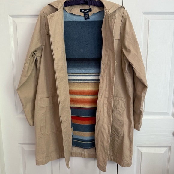 Denim&Co Women's Beige Barn Jacket Hood & Removable colorful Fleece Lining Large - Picture 1 of 15